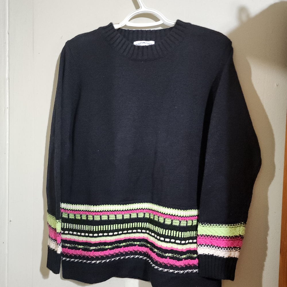 Black Multicolor Women's Sweater Stitches And Time Size S